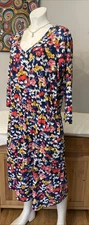Joules Jade Print V Neck Multi Coloured Floral 3/4 Sleeved Dress UK 18 EU 46 NEW