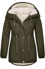 Women’s Windproof Parka Coat Medium Fleece Lining Winter Thermal Hooded Jacket