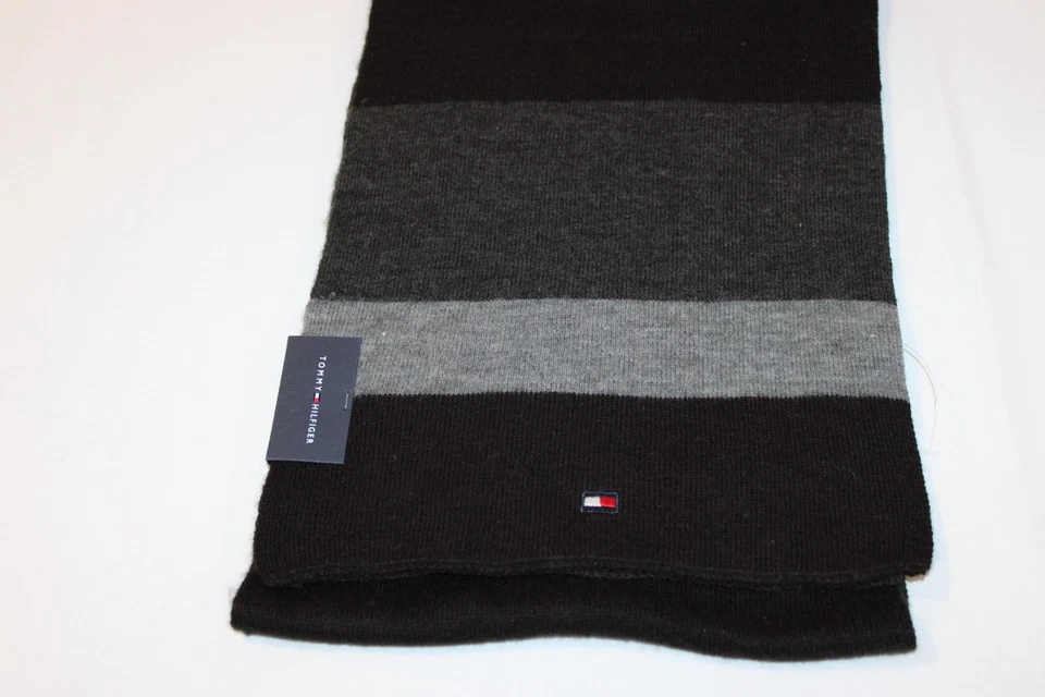 Tommy Hilfiger Para Hombre Negro Gris Acrílico Tejido Invierno Bufanda Nueva con Etiquetas $55 Foto 4 de 4