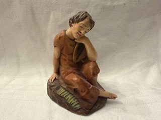 Vintage geschn. Figur Karl Kuolt ? Krippenfigur ? ANRI ? 6cm träumender Hirte