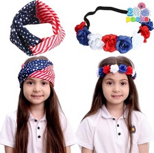 American Flag Kids Head Band 4th of July Patriotic Hair Accessories, Girls Boys