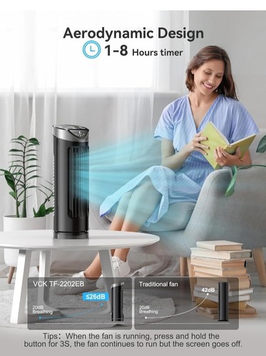 VCK Persönlicher Turmventilator, 80° Oszillation, 3 Geschwindigkeiten Lüfter mit Fernbedienung & Timer...C2 - Bild 4 von 11