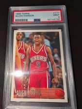 1996 TOPPS ALLEN IVERSON ROOKIE CARD #171 GRADED PSA 9 MINT. rookie card picture