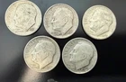 Lot of 5 Silver Roosevelt Dimes - Dated 1951-1958