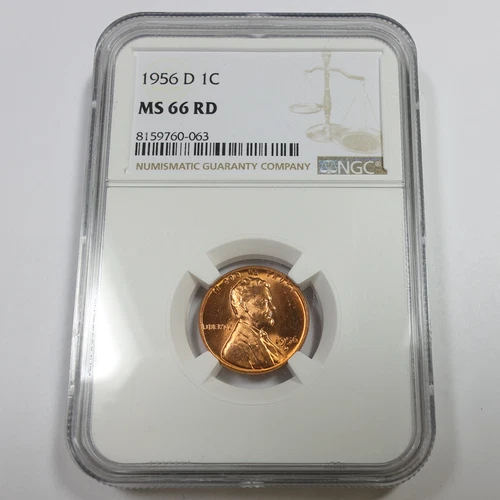1956 D NGC MS66 RD RED - Lincoln Wheat Penny Cent 1c US Coin #58713A
