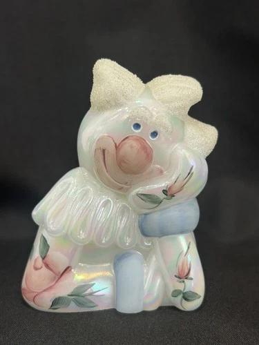 Fenton White Opalescent Clown Figurine Hand Painted by C Smith