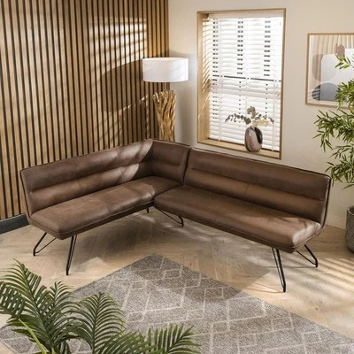 Modern Kitchen Corner Dining Bench Brown Fabric 5 Seater Right-Hand - Image 1 of 4