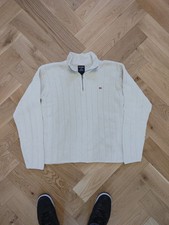 Polo Jeans Co Ralph Lauren Vintage Sweater L Cream Quarter Zip Mock Neck Knit