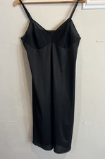 Vintage Vanity Fair Satin Nightgown Slip Dress Lingerie Black Lace USA 38