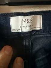Marks and Spencer Men's Straight Fit Dark Blue Washed Jeans W38 L29
