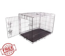 FOURPAW 30" Black Metal Dog Crate Single Door Foldable Tray