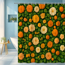 Floral Green Shower Curtain with Orange and Yellow Flowers