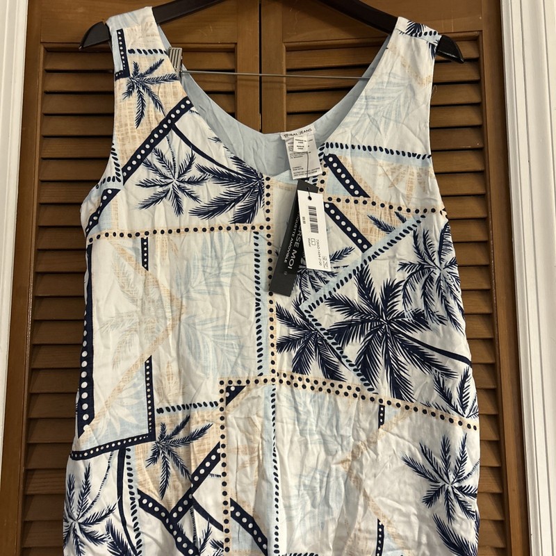 Tribal Tropical-palm to-solid Lt BluePrint Reversible Cami Top Women's Size L