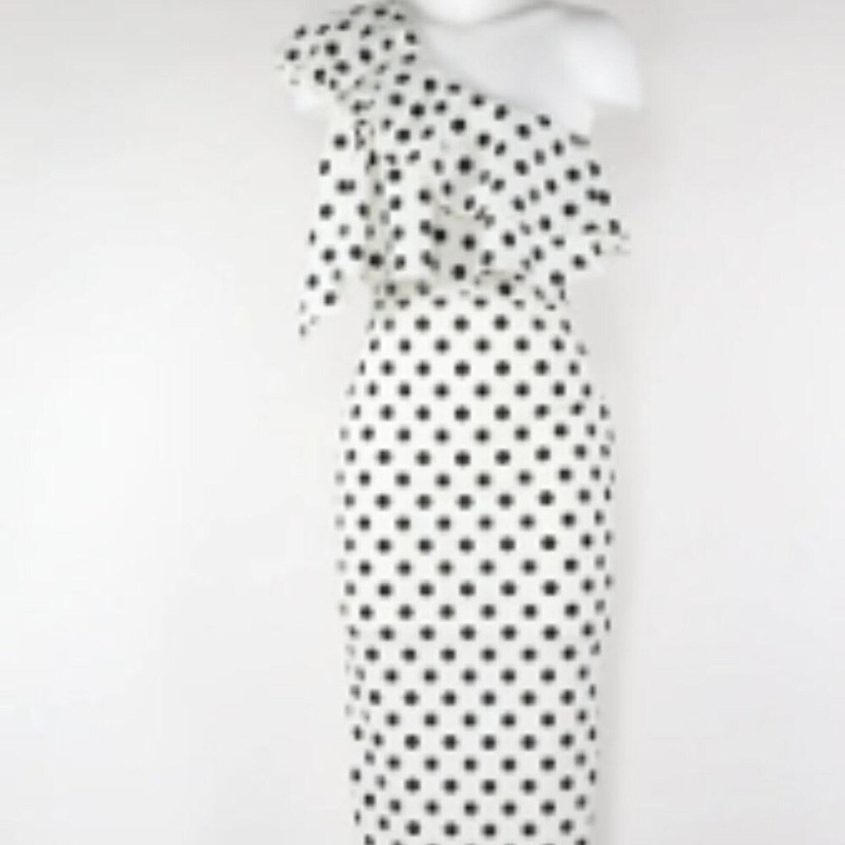 Missguided Polka Dot One Shoulder Ruffle Midi Dress White Black