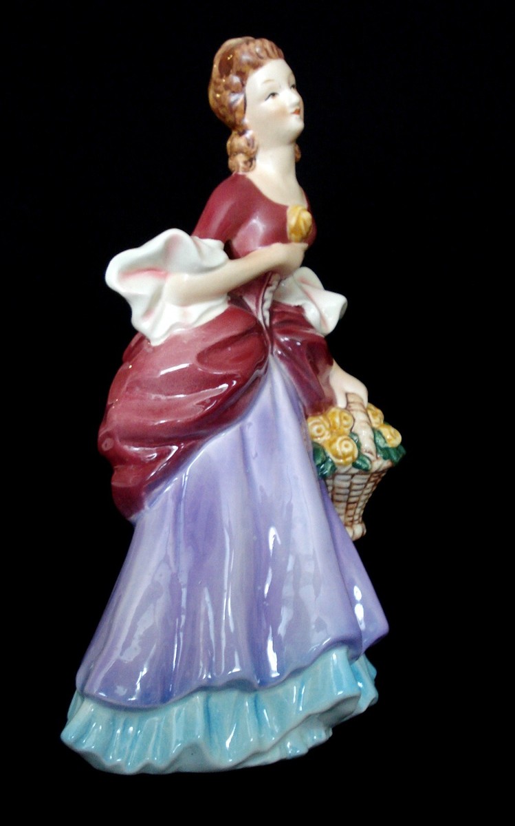 オーストリアビミエ工房アンティークフィギュア入りグラス VTG GOEBEL LADY WITH FLOWER BASKET PORCELAIN FIGURINE