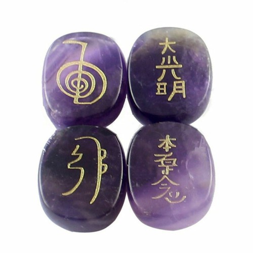 4pcs Set Engraved Usui Reiki Symbol Healing Energy Sanskrit Palm Crystal Stone - Picture 8 of 30