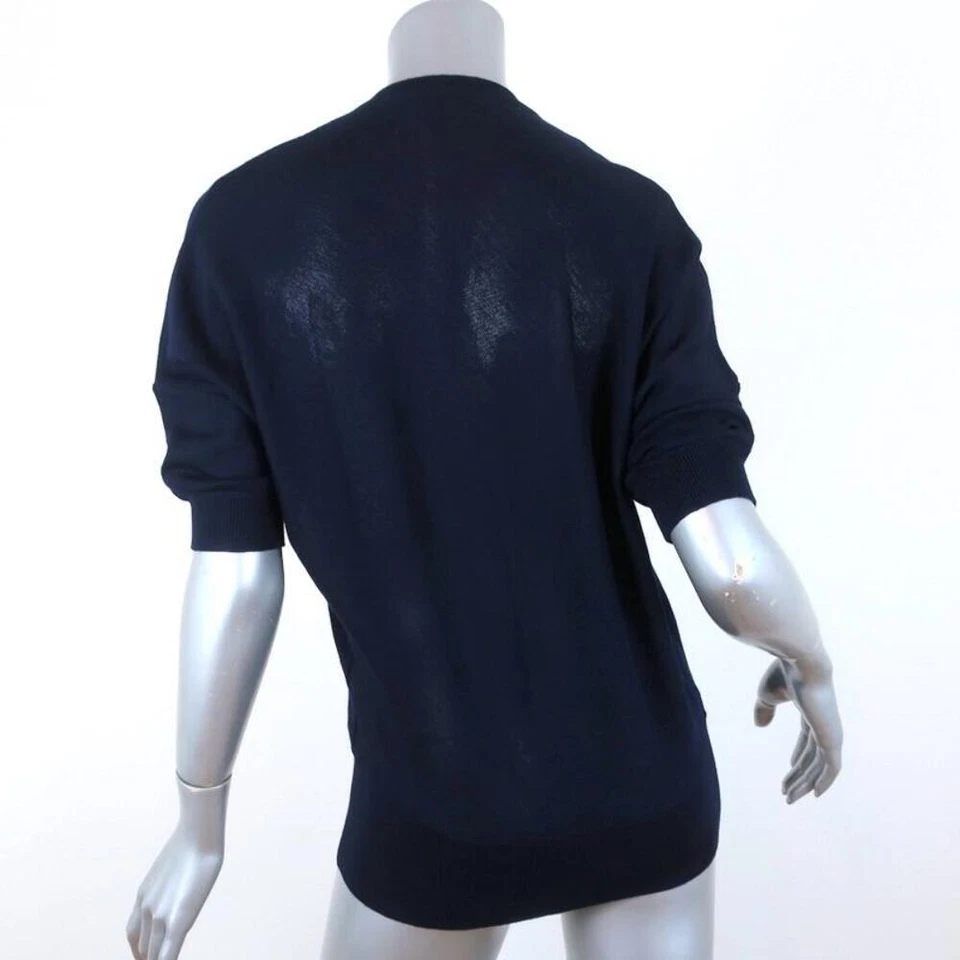 Cárdigan Balenciaga Manga Corta Azul Marino Bordado con Flores Lana Suéter Talla 38 Foto 4 de 4
