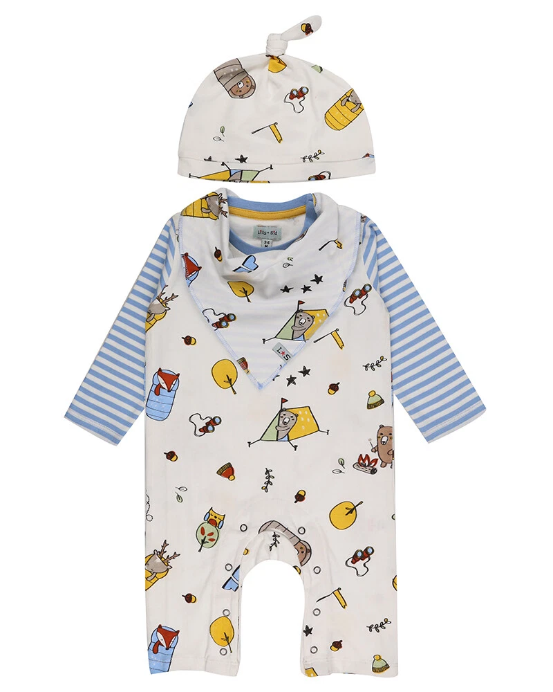 Baby Clothes Set Romper Hat and Reversible Bib Animal Print by Lilly and Sid
Opens in a new window o