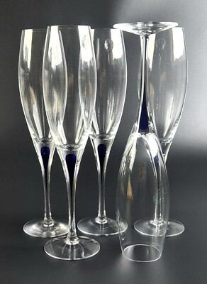 Vintage - 5- Featured in  Sex & City -Fluted Champagne Intermezzo Blue-ORREFORS