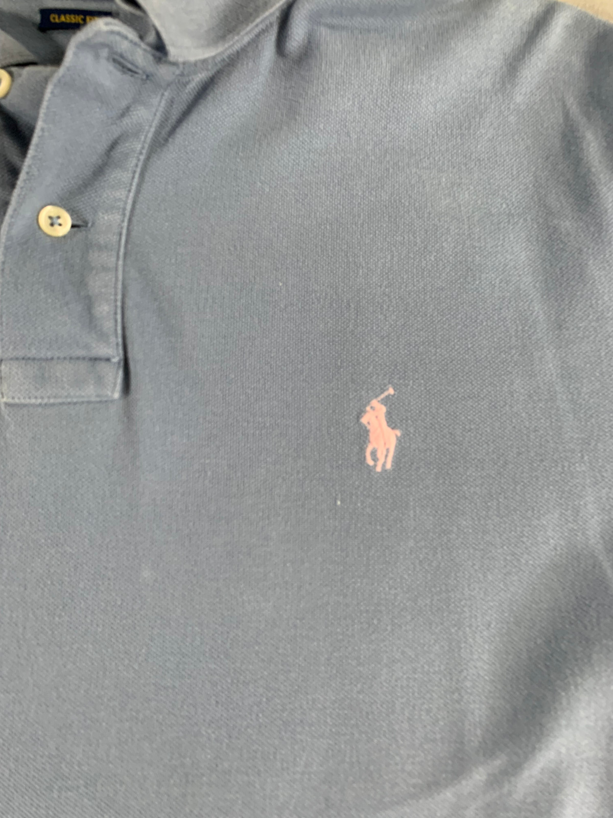 Polo Ralph Lauren XL blu polo vestibilità classica rosa logo pony maglietta uomo cotone