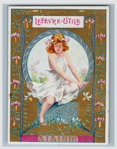 1890s Art Nouveau Lefevre Utile Gaufrette Vanille Alfons Mucha French F148 - Afbeelding 2 van 3