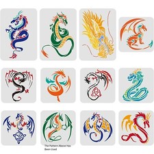 Dragon Stencils, 12 Patterns, One Used, 9 Are About 8"x8", 3 Are 8"x11.5"