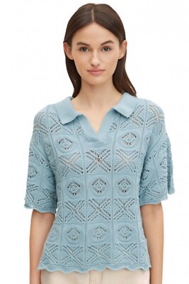 TOM TAILOR Women's Knitted Polo Shirt ,LIGHT BLUE ,XS