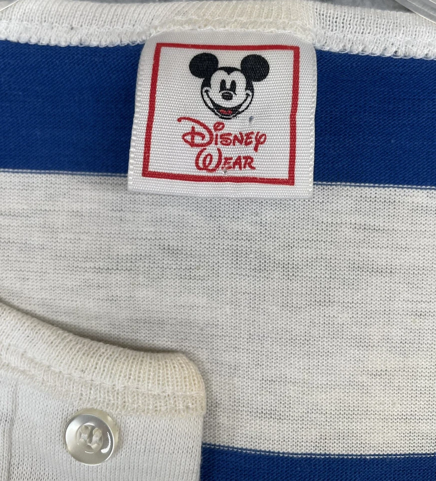 Camiseta De Colección Mickey Mouse Azul Blanco Jersey Rayas Puntada Única Walt Disney Foto 4 de 4