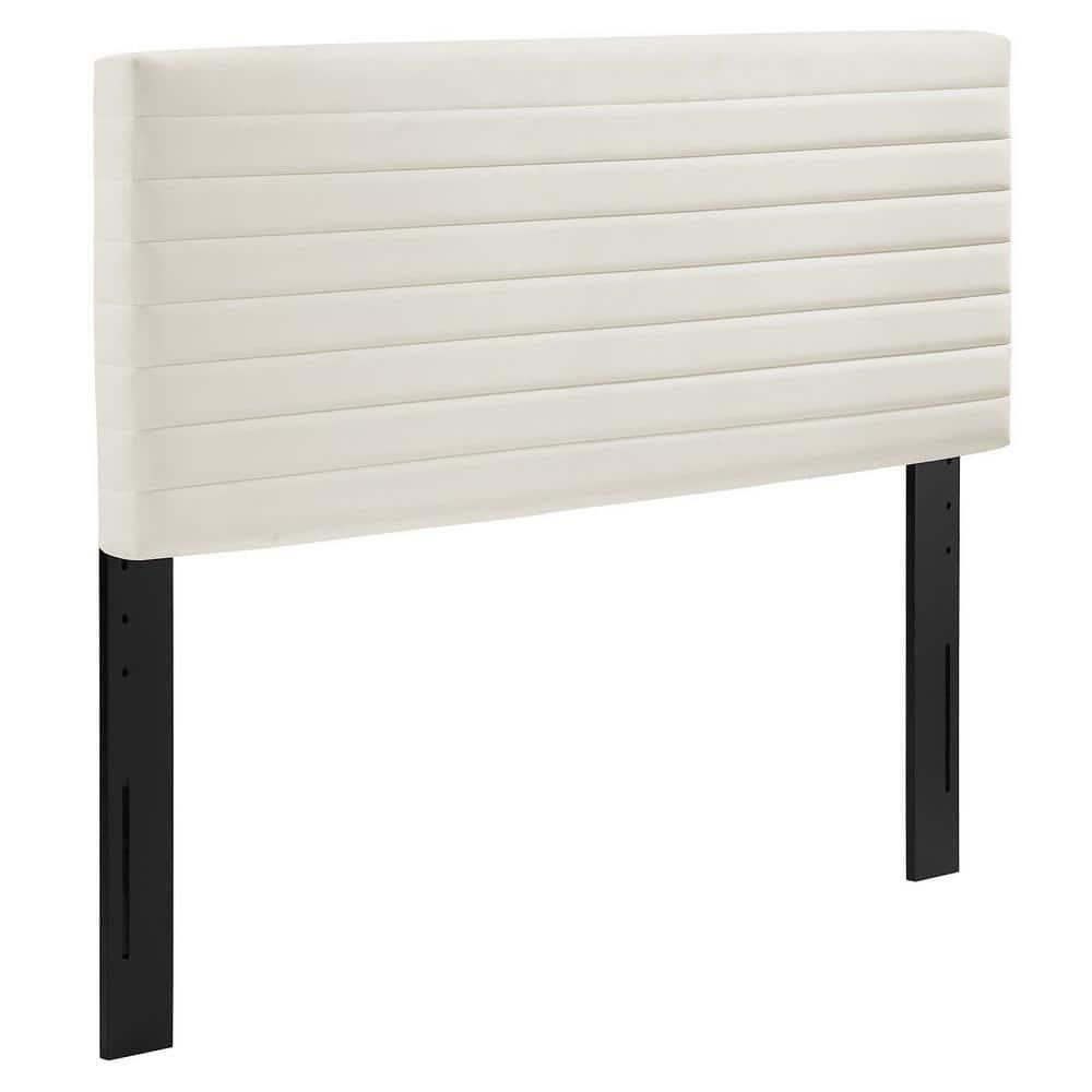 MODWAY 23 Inch Ivory Velvet Upholstered Headboard for Full Queen Bed in White-image