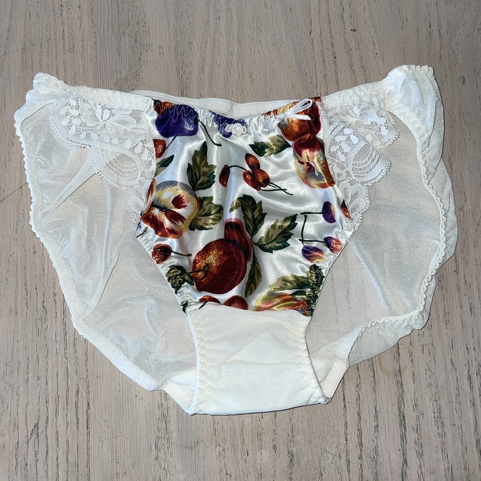 De Colección Oscar De La Renta Braguita Satinada Malla Encaje Corte Alto 7 Hecho en Unión Fruta Blanca EE. UU. Foto 2 de 4