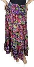 Vintage 90s Antthony Original Floral Paisley Maxi Boho Flowy Ruffle Skirt Size M