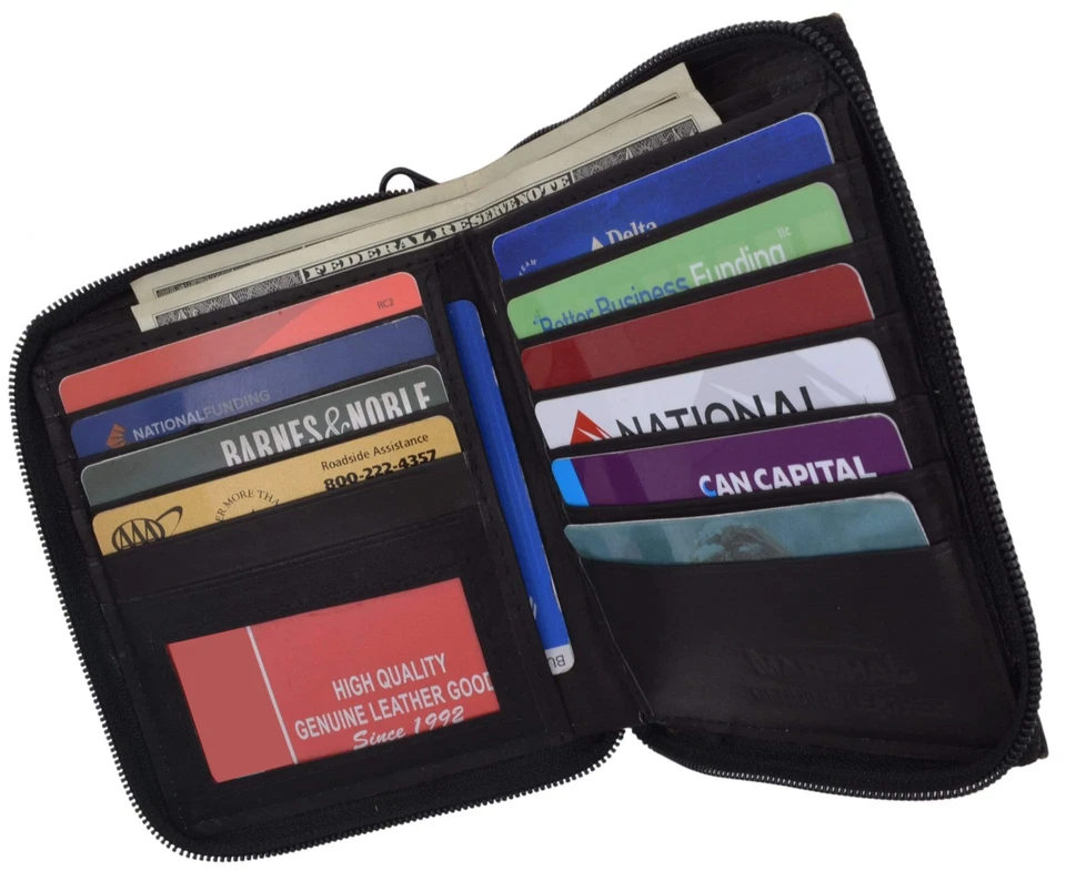 Genuine Leather Men ID Card Zip Around Safe Bifold Hipter Wallet 10 Cards Holder - Image 2 of 4