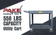 Pake Handling Tools - Plastic 2 Shelves Utility Cart 550lbs Capacity 45“ x 25”