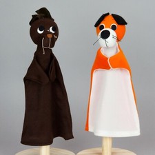 Set 2 burattini a mano  hand puppet Czechoslovakia 25 cm animals vintage RARE!