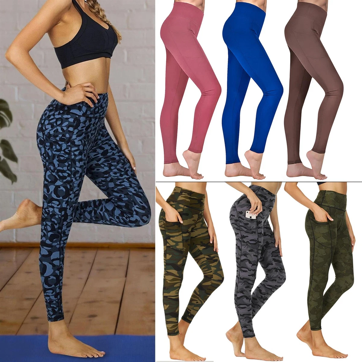 Womens Fitness Leggings Two Side Pocket Ladies Gym High Waist Stretch Yoga  Pants