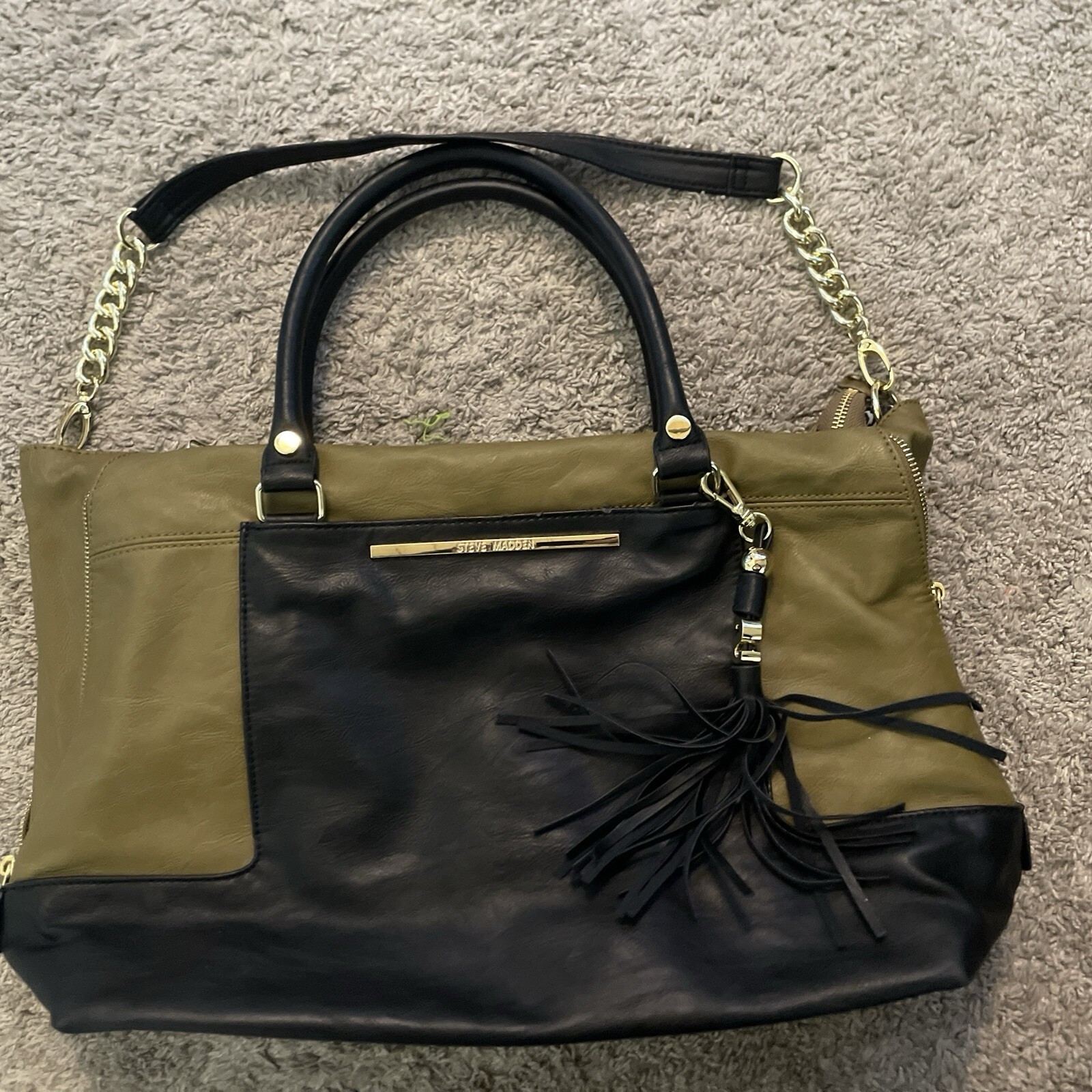 Steve Madden Gold and Black Faux Leather Tote Bag  