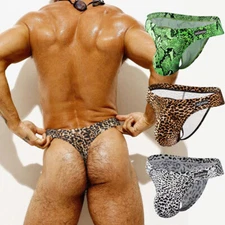 ADANNU Brand Men's Nylon Sexy Pouch Thong Leopard T-back Gay Underwear M-2XL