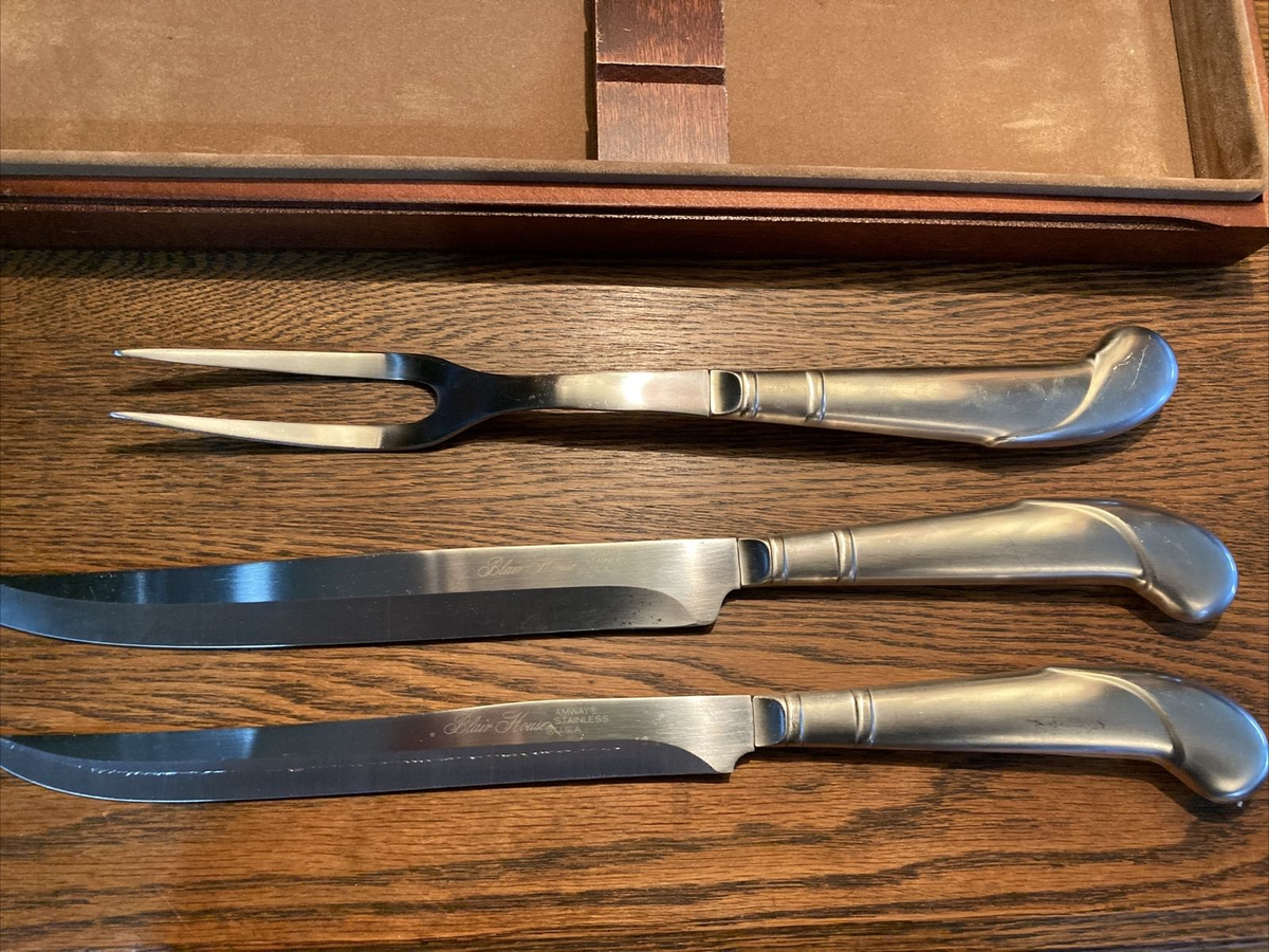 Amway Blair House 3-PC Stainless Steel Knife Carving Set In Wood