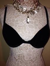 Victorias Secret Bra 34B BLACK 1/2 SATIN 1/2 BLACK VELVET CUPS 34 B