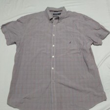 Nautica Short Sleeve Shirt Mens Size XL 80  s Two Ply Cotton Check Red