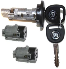 NEW CADILLAC OEM IGNITION SWITCH LOCK CYLINDER + 2 DOOR LOCK CYLINDERS + 2 KEYS