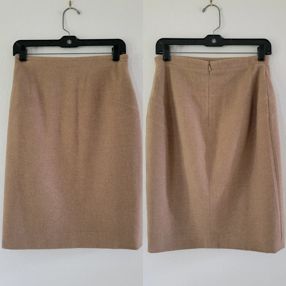 VINTAGE JIL SANDER Tan Wool Blend Pencil Skirt EU 38/US 6.