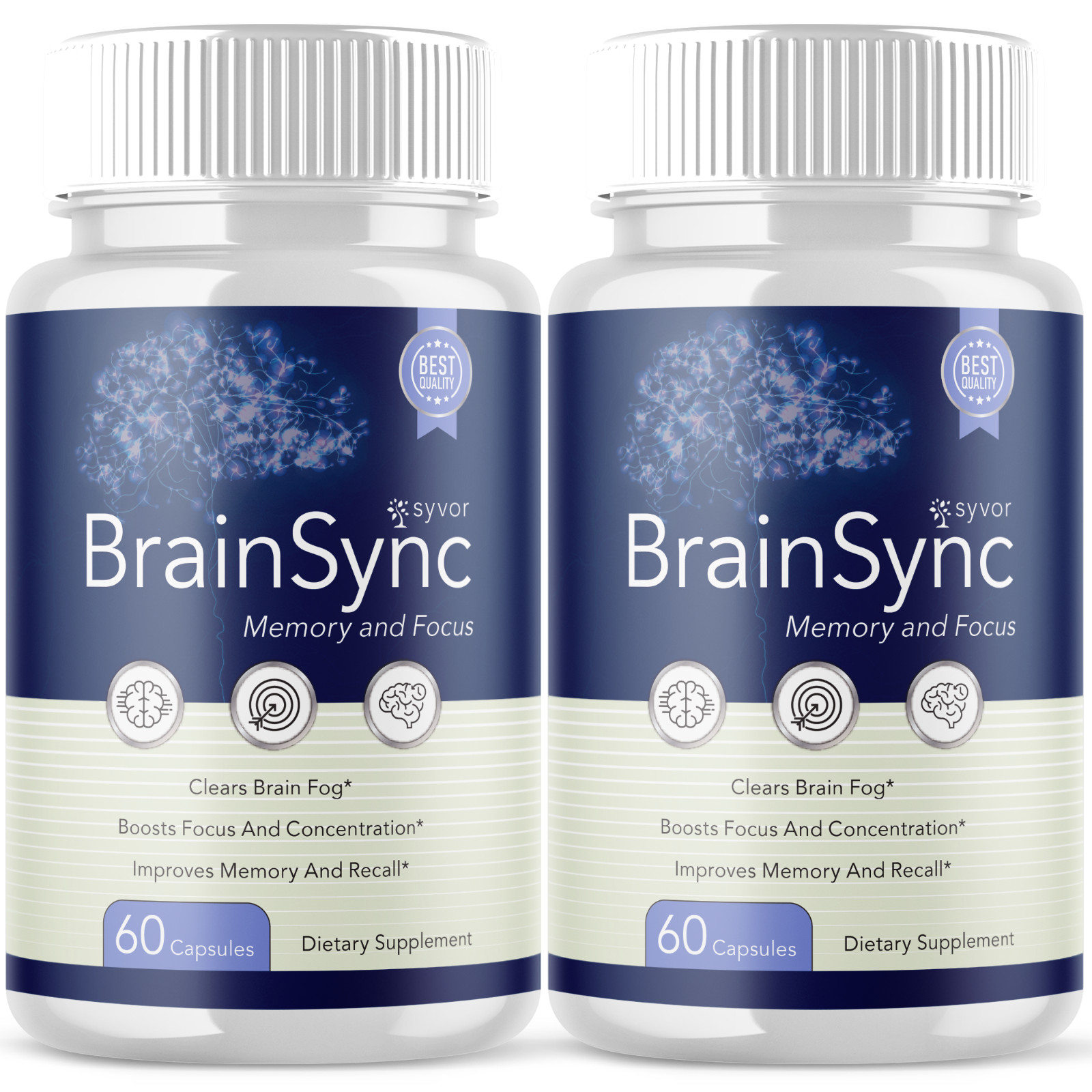 (2 Pack) BrainSync Nootropic All Natural Brain Supplement Brain Sync 120 Capsule