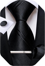 Plaid Ties for Men Silk Checkered Necktie and Pocket Square Cufflinks Tie Clip S