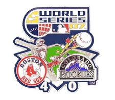 2007 MLB World Series Red Sox Sweep Rockies 4 Games to 0 Dueling Logos Pin