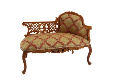 Puppenhaus französische viktorianische Rokoko Chaiselongue Nussbaum JBM Miniaturmöbel
