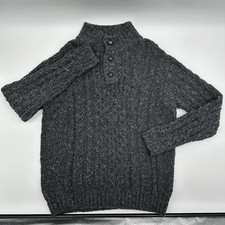 L.L.Bean Sweater Mens XL Wool Gray Mock Cable Knit Pullover Chunky Ireland Heavy