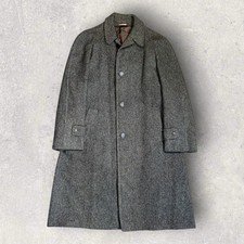 Vintage 60s Harris Tweed Handwoven Wool Herringbone OverCoat Dark Green Size 46