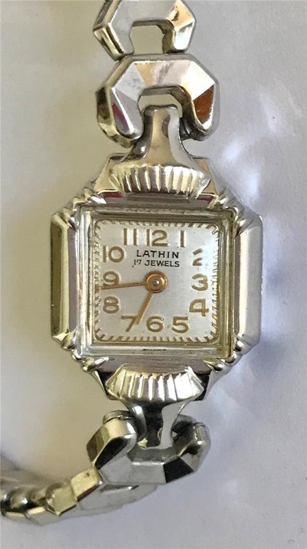 Vintage Lathin 14K White Gold Womens Wristwatch 17J Swiss