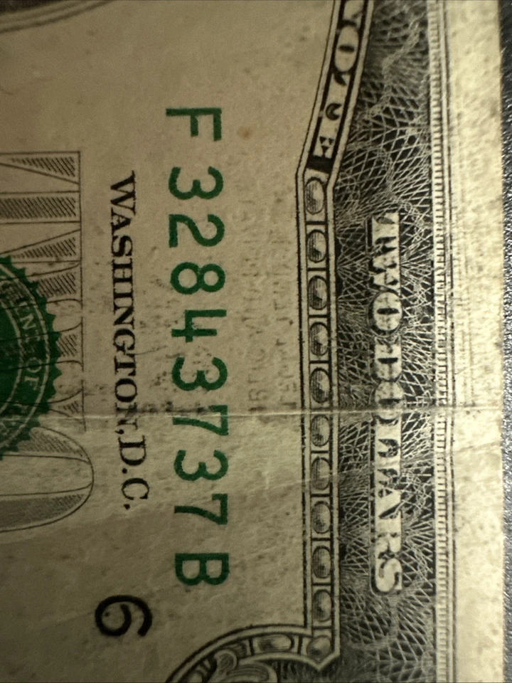 1995 Series Two Dollar Bill With 1 triple Digits - Image 3 of 3